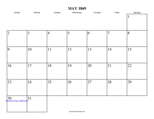 May 1869 Calendar