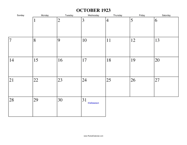 October 1923 Calendar