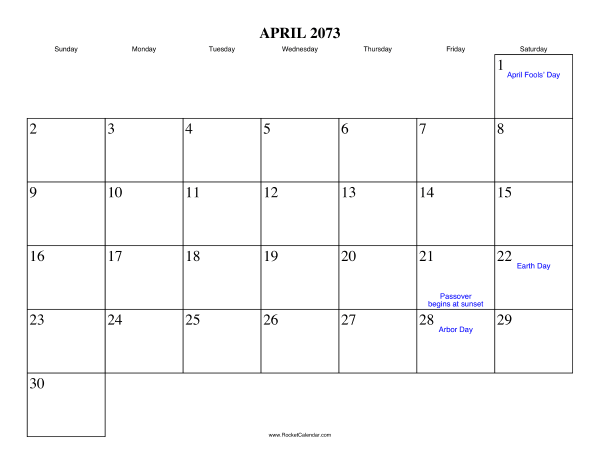 April 2073 Calendar