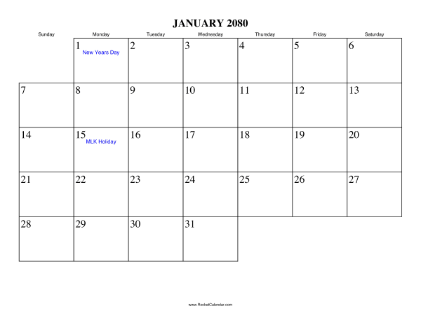 January 2080 Calendar