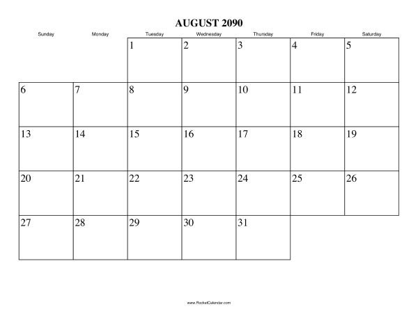 August 2090 Calendar
