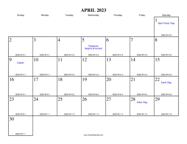 April 2023 ISO Calendar