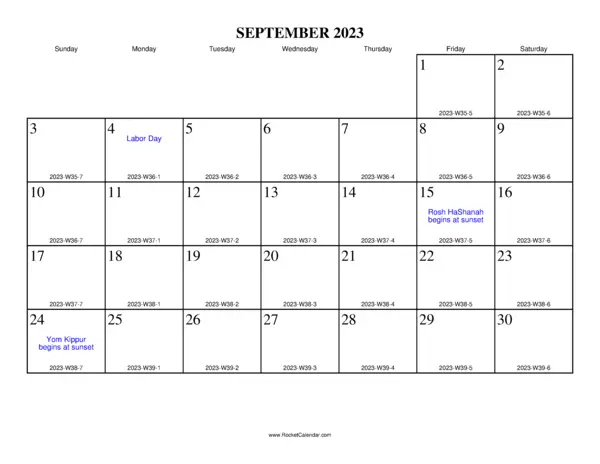 September 2023 ISO Calendar