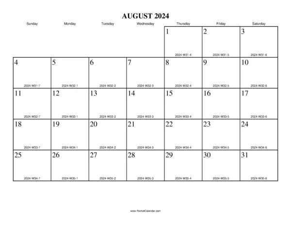 August 2024 ISO Calendar