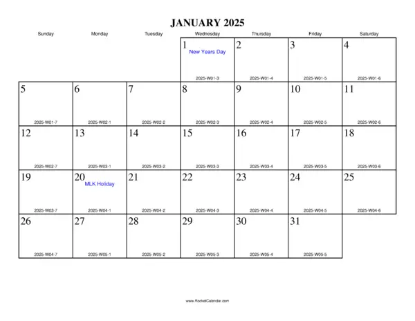 January 2025 ISO Calendar