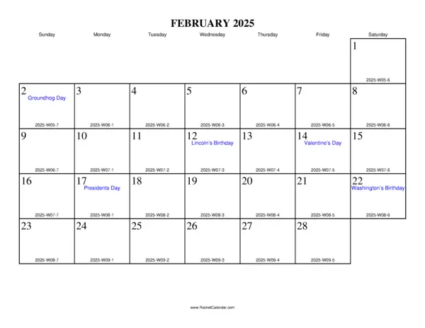 February 2025 ISO Calendar