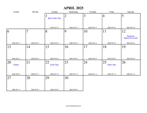 April 2025 ISO Calendar