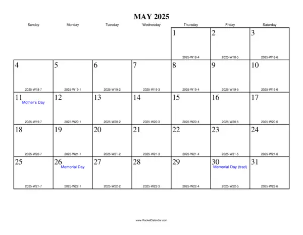 May 2025 ISO Calendar