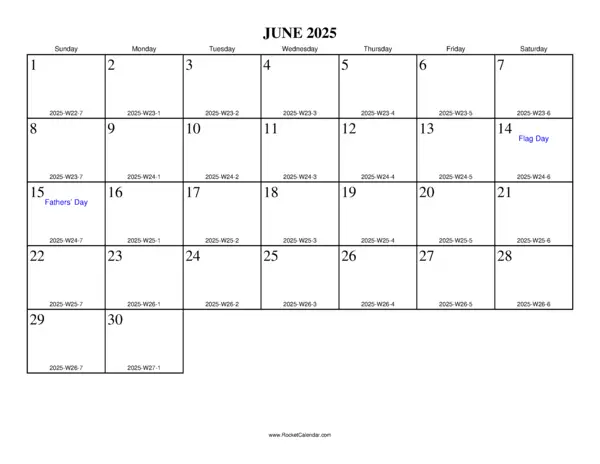 June 2025 ISO Calendar