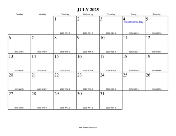 July 2025 ISO Calendar