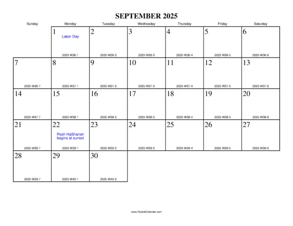 September 2025 ISO Calendar