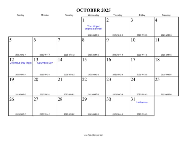 October 2025 ISO Calendar