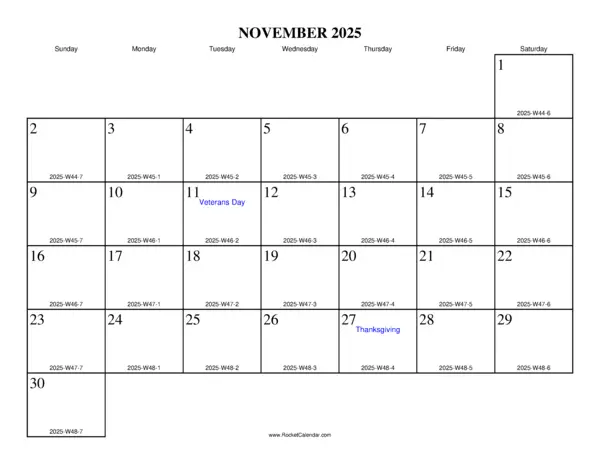 November 2025 ISO Calendar