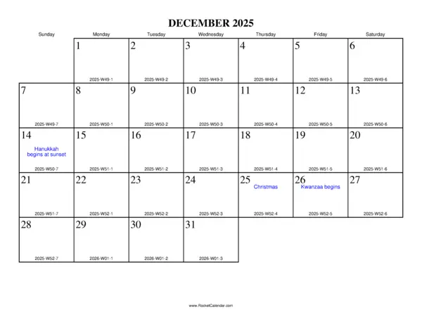 December 2025 ISO Calendar