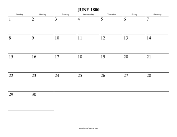 June 1800 Calendar