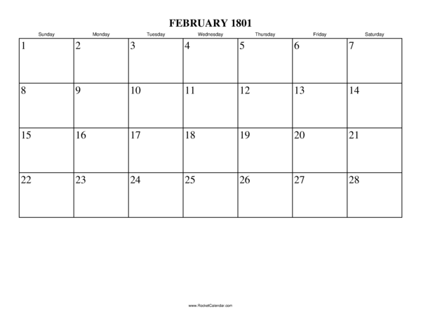 February 1801 Calendar