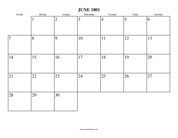 June 1801 Calendar