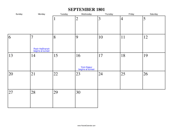 September 1801 Calendar