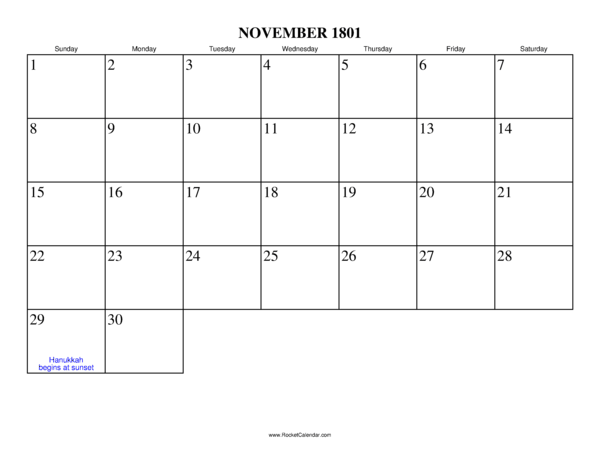 November 1801 Calendar