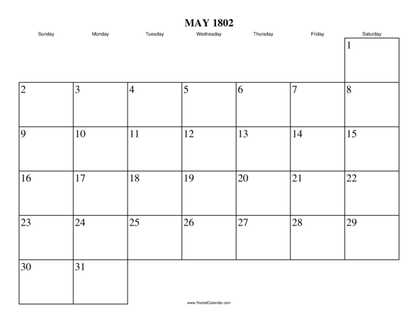 May 1802 Calendar