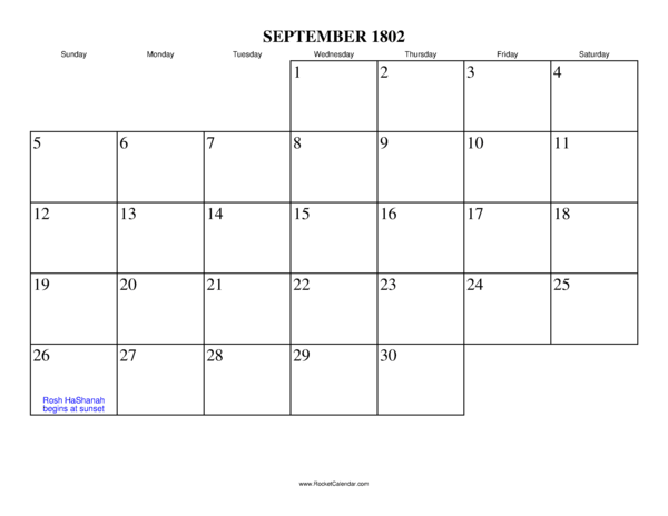 September 1802 Calendar