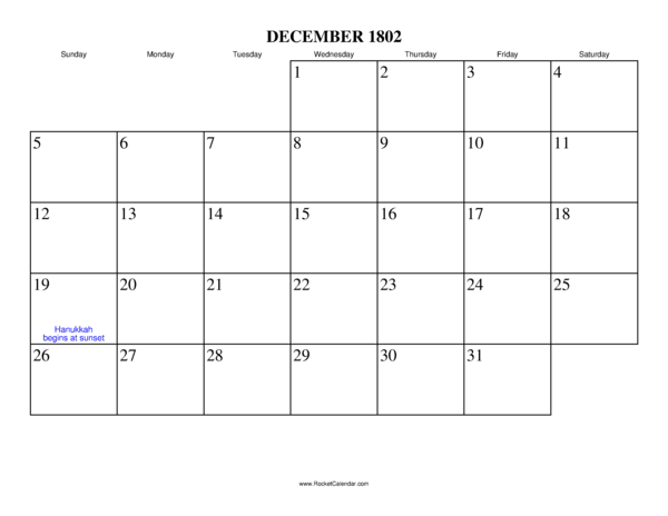 December 1802 Calendar