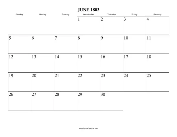 June 1803 Calendar