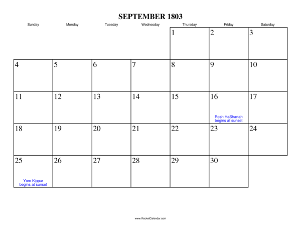 September 1803 Calendar