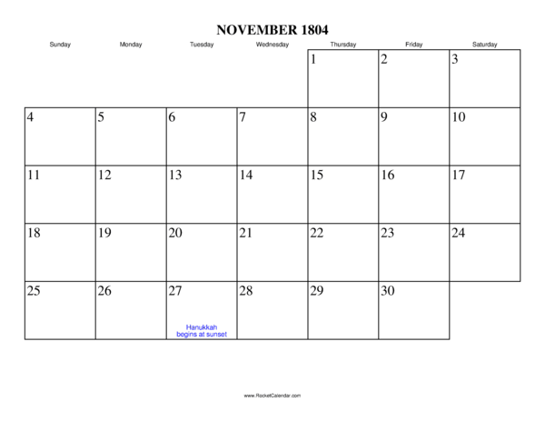 November 1804 Calendar