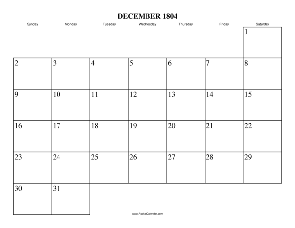 December 1804 Calendar