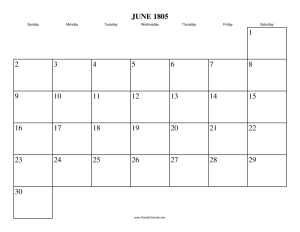 June 1805 Calendar