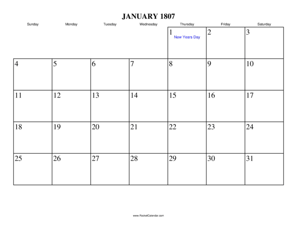 January 1807 Calendar