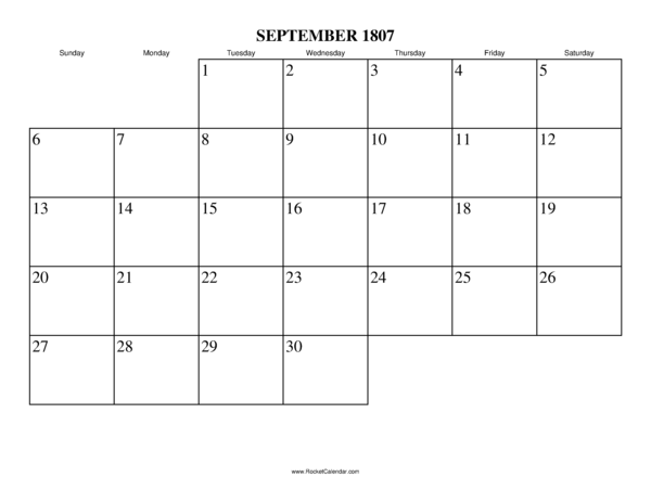 September 1807 Calendar