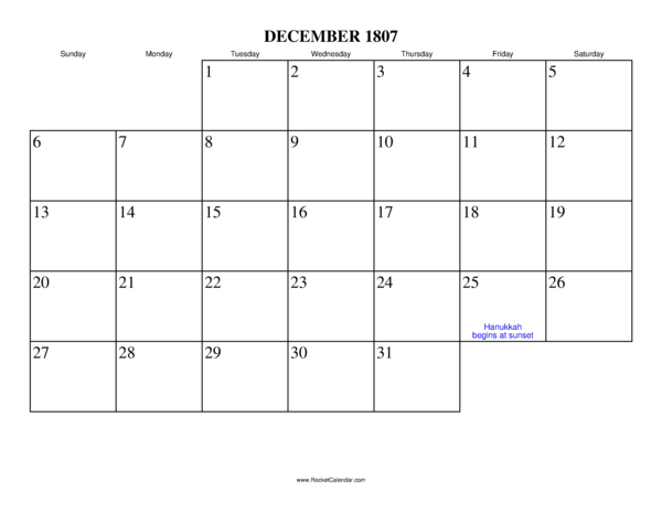 December 1807 Calendar