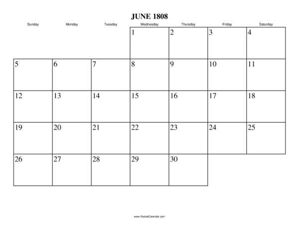 June 1808 Calendar