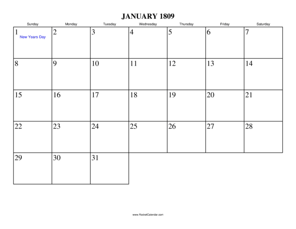 January 1809 Calendar