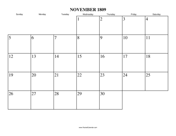 November 1809 Calendar