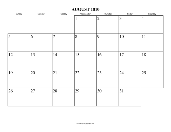 August 1810 Calendar