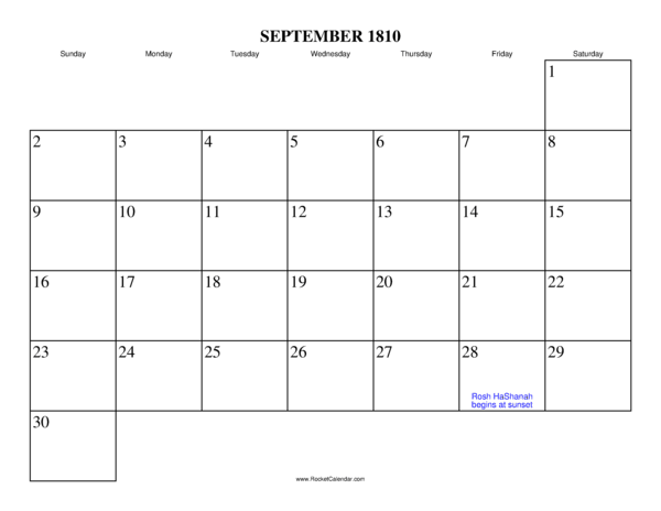 September 1810 Calendar