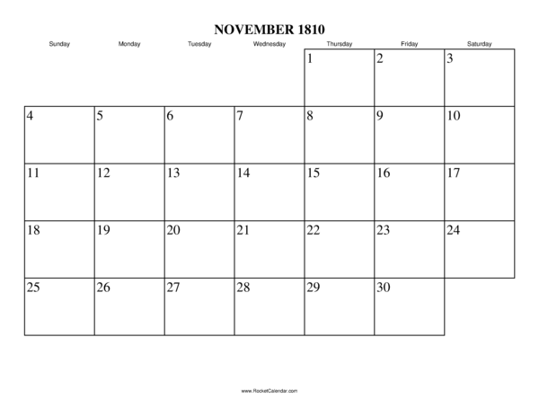 November 1810 Calendar