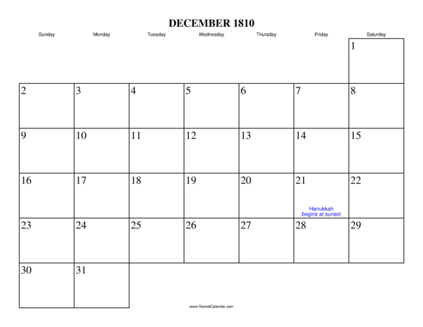 December 1810 Calendar