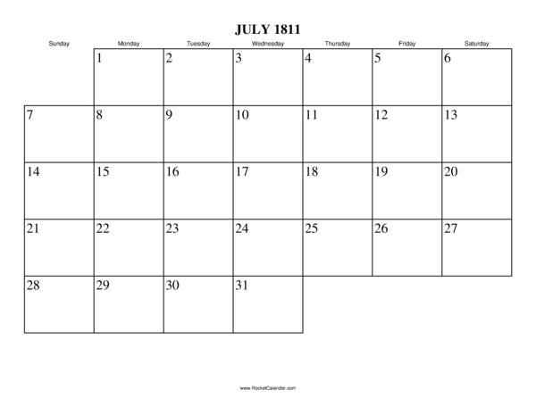 July 1811 Calendar