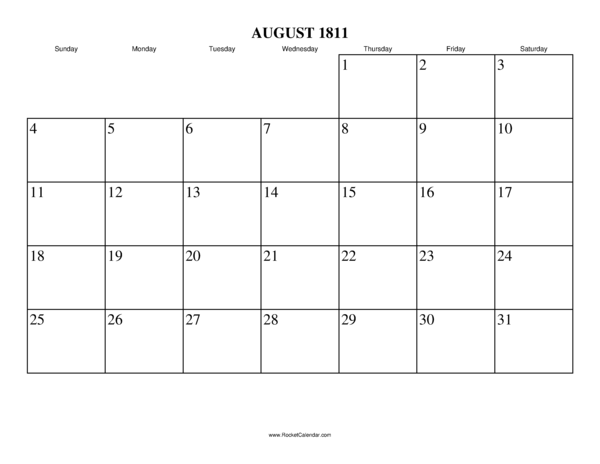 August 1811 Calendar