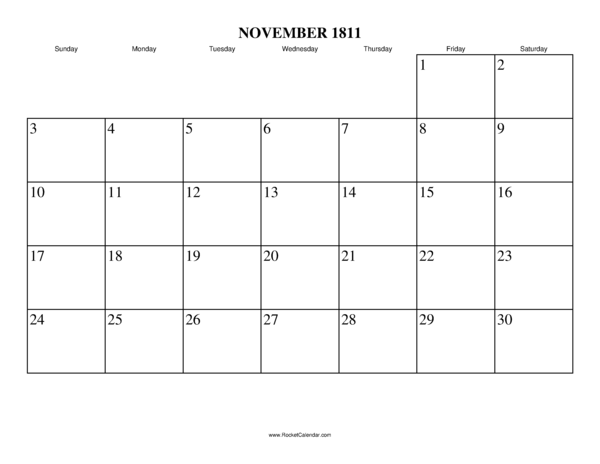 November 1811 Calendar