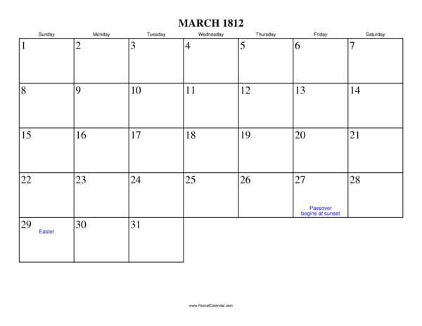 March 1812 Calendar