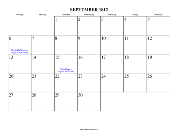 September 1812 Calendar