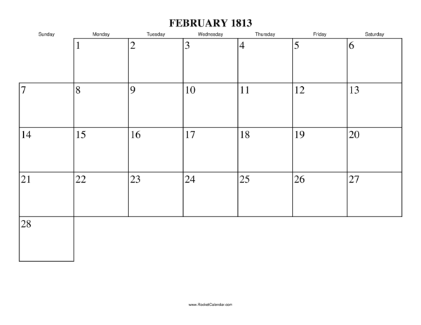 February 1813 Calendar