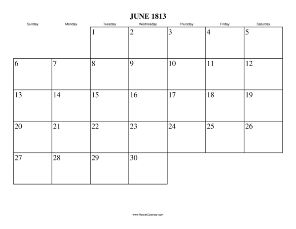 June 1813 Calendar