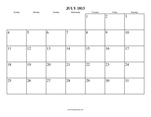 July 1813 Calendar