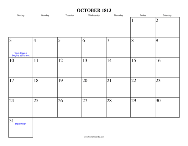 October 1813 Calendar